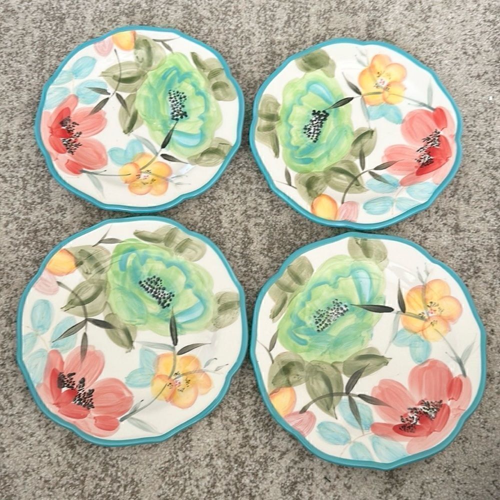 The Pioneer Woman Teal Hyacinth VTG Stoneware Salad Plates (4)